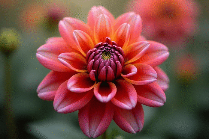 dahlia-fleur-en-bloom Une dahlias éclatante en pleine floraison en extérieur