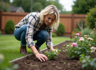 Planter efficacement un massif de plantes : conseils et astuces Femme en jardinage arrangeant des perenes dans un jardin