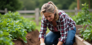 Femme jardiniere testant le sol dans le jardin