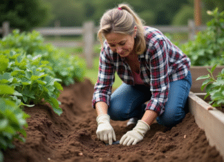 Tester l’acidité du sol : méthodes efficaces et pratiques pour le jardinier Femme jardiniere testant le sol dans le jardin