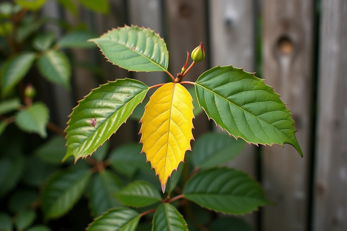 Feuilles de laurier rose vertes et jaunes sur branche extérieure