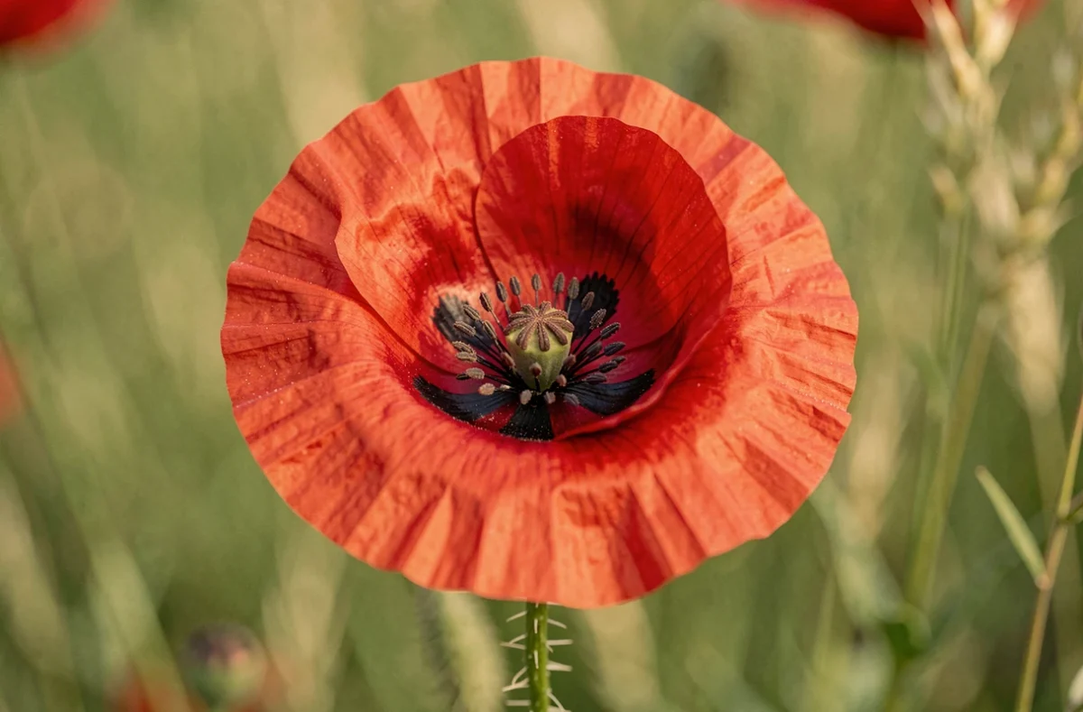 Gros plan d'un coquelicot rouge en fleur avec détails fins des pétales symbole de liberté