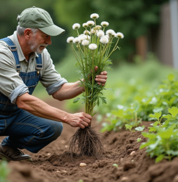 Racines profondes : quelles mauvaises herbes les possèdent ? Jardinier en denim retire un pissenlit avec ses racines