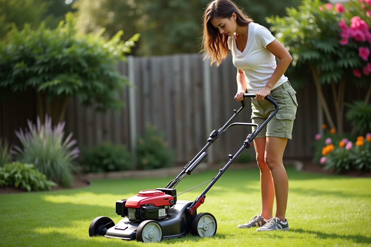 Jeune femme inspectant la lame d