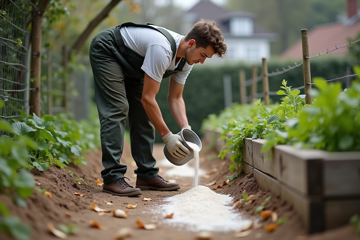 Jeune homme en tenue de travail préparant le jardin potager
